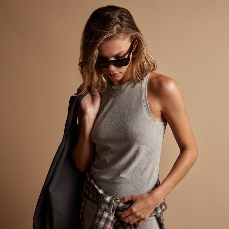 Cut Away Stretch Velvet Tank in Dapple | James Perse Los Angeles