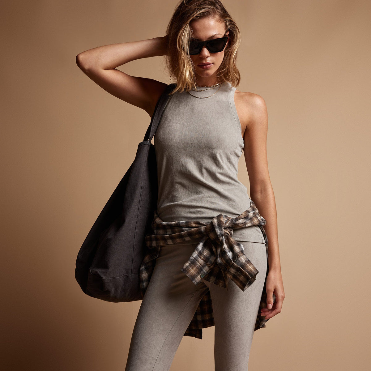 Cut Away Stretch Velvet Tank in Dapple | James Perse Los Angeles