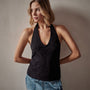 Stretch Velvet Halter Neck Top in Black | James Perse Los Angeles