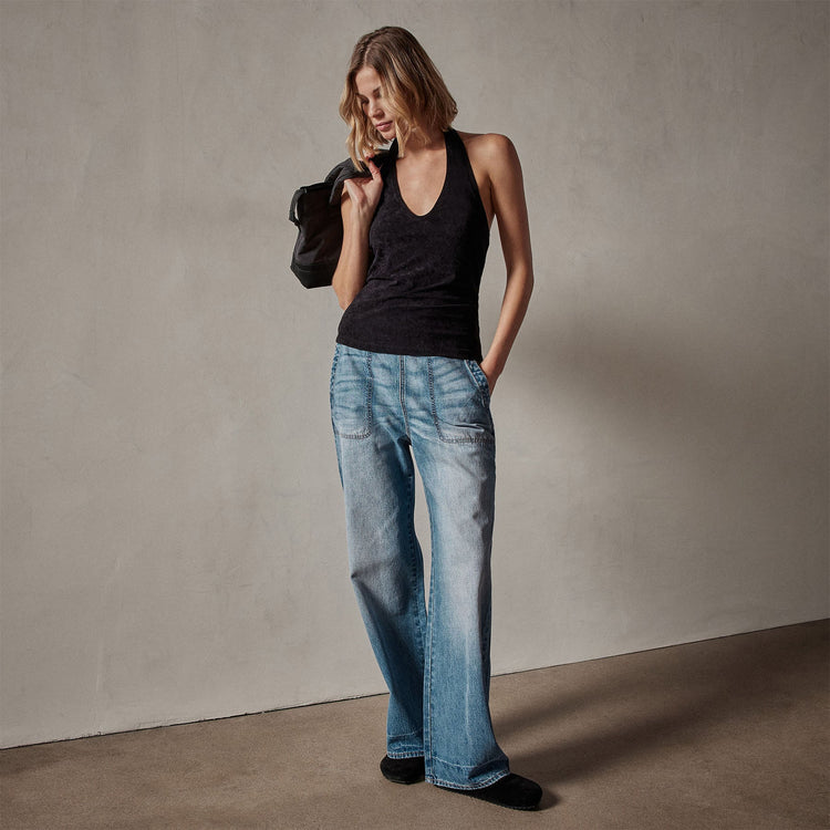 Stretch Velvet Halter Neck Top in Black | James Perse Los Angeles