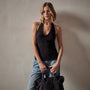 Stretch Velvet Halter Neck Top in Black | James Perse Los Angeles