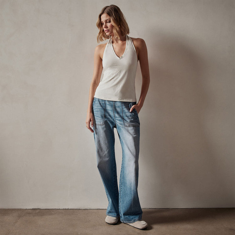 Stretch Velvet Halter Neck Top in Canvas | James Perse Los Angeles