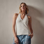 Stretch Velvet Halter Neck Top in Canvas | James Perse Los Angeles