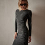 Ruched Velvet Long Sleeve Dress in Carbon | James Perse Los Angeles