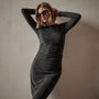 Ruched Velvet Long Sleeve Dress in Carbon | James Perse Los Angeles