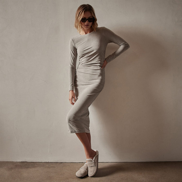 Ruched Velvet Long Sleeve Dress in Dapple | James Perse Los Angeles