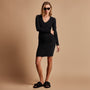 Soft Vneck Strtch Velvet Dress in Black | James Perse Los Angeles