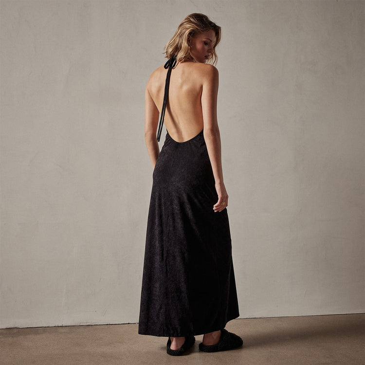 Stretch Velvet Halter Dress in Black | James Perse Los Angeles