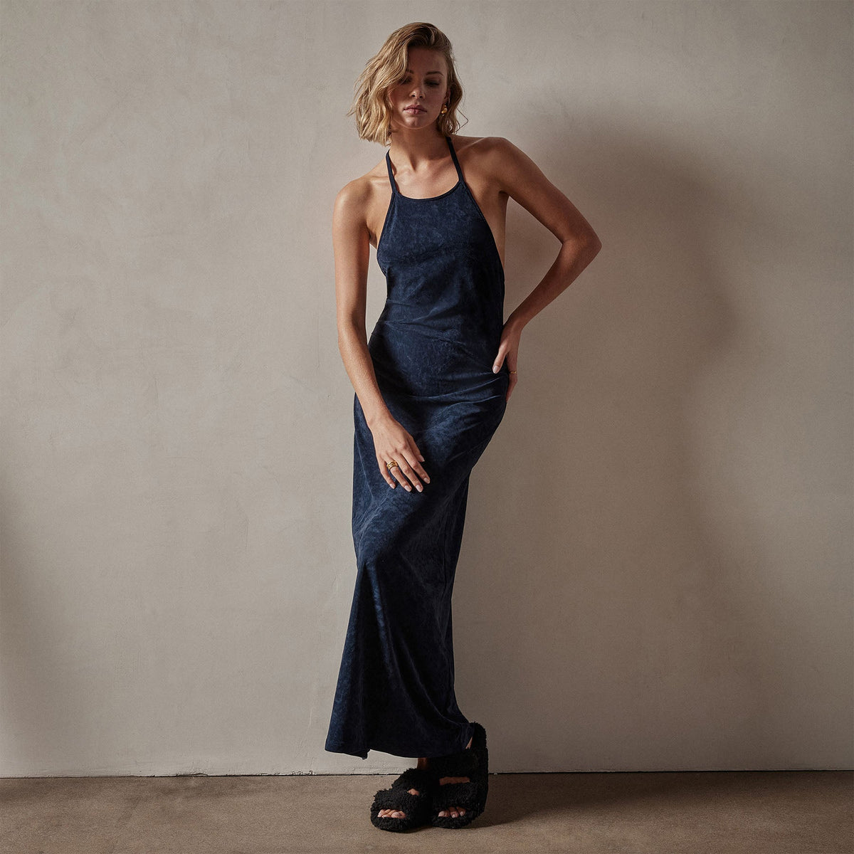 Stretch Velvet Halter Dress in Constellation | James Perse Los Angeles