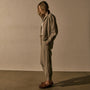Linen Track Jacket With Suede in Natural/Tabacco | James Perse Los Angeles