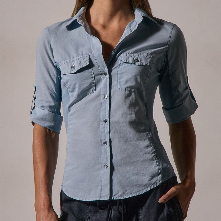 Contrast Panel Shirt in Azure | James Perse Los Angeles