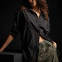 Oversized  Button Front Shirt in Black | James Perse Los Angeles