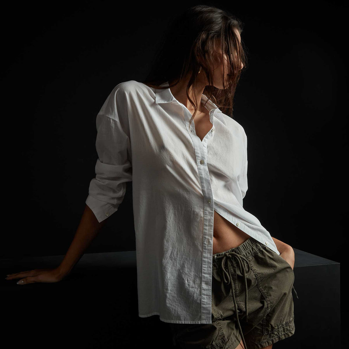Oversized Button Front Shirt in White | James Perse Los Angeles