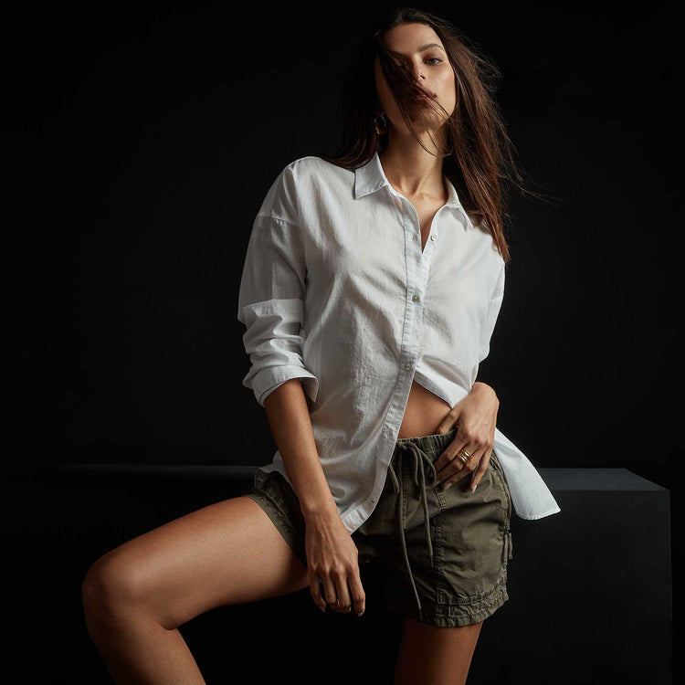 Oversized Button Front Shirt in White | James Perse Los Angeles