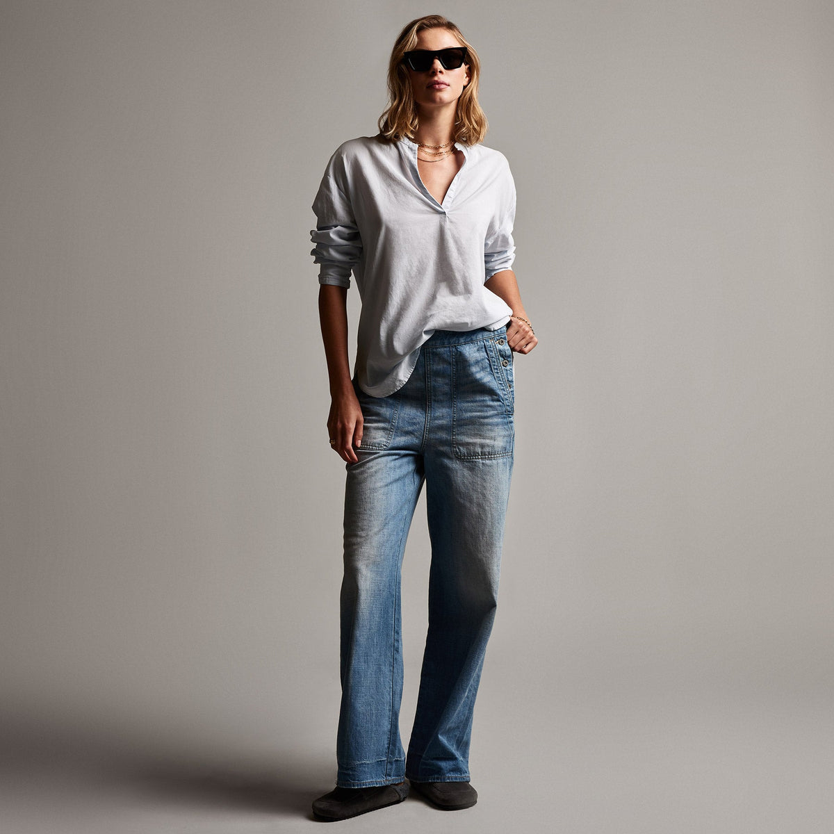 Lightwght Cotton Pullover Shirt in Baby Blue Pigment | James Perse Los Angeles