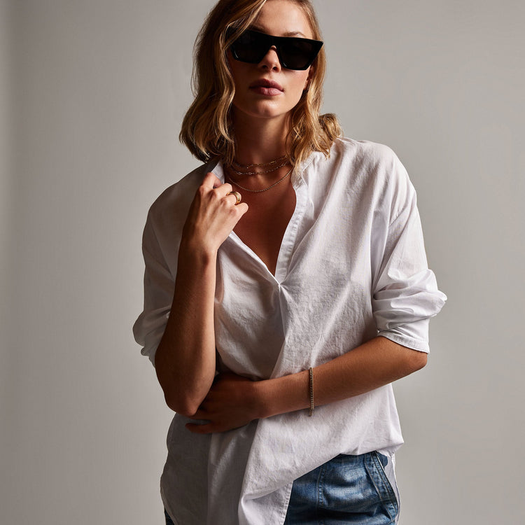 Lightwght Cotton Pullover Shirt in White | James Perse Los Angeles