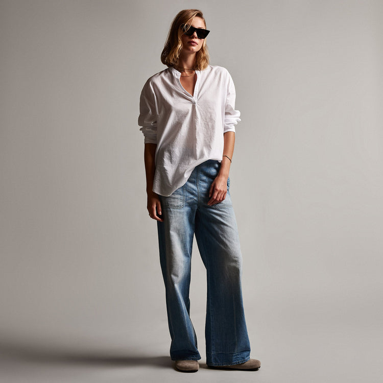 Lightwght Cotton Pullover Shirt in White | James Perse Los Angeles