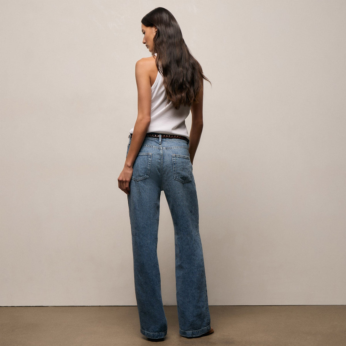 Linen Denim Relaxed Pant In Medium Wash | James Perse Los Angeles