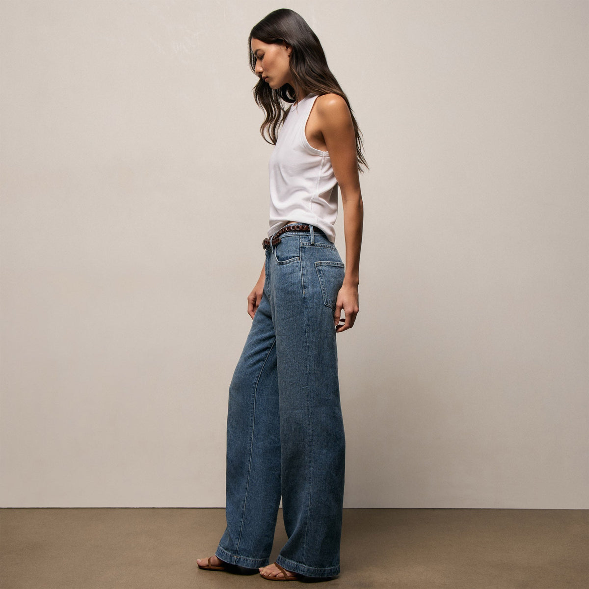 Linen Denim Relaxed Pant In Medium Wash | James Perse Los Angeles