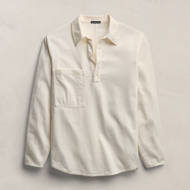 Lightweight Denim Patch Pocket Top in Off White | James Perse Los Angeles