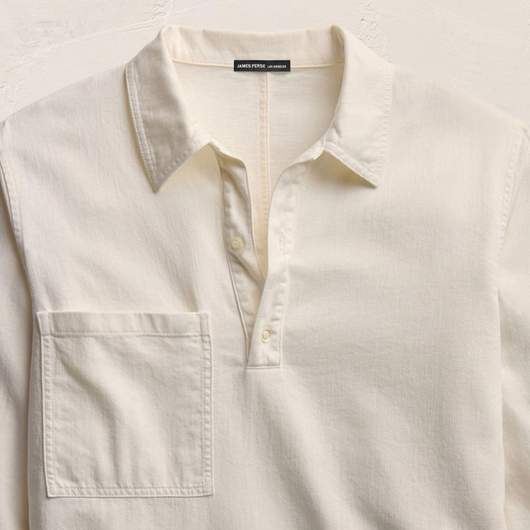Lightweight Denim Patch Pocket Top in Off White | James Perse Los Angeles