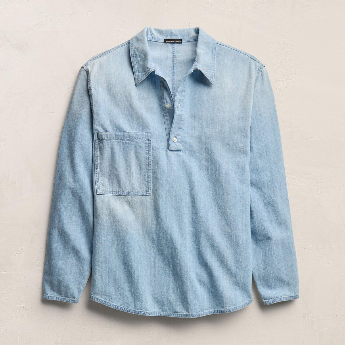 Lightweight Denim Patch Pocket Top in Light Blue Wash | James Perse Los Angeles