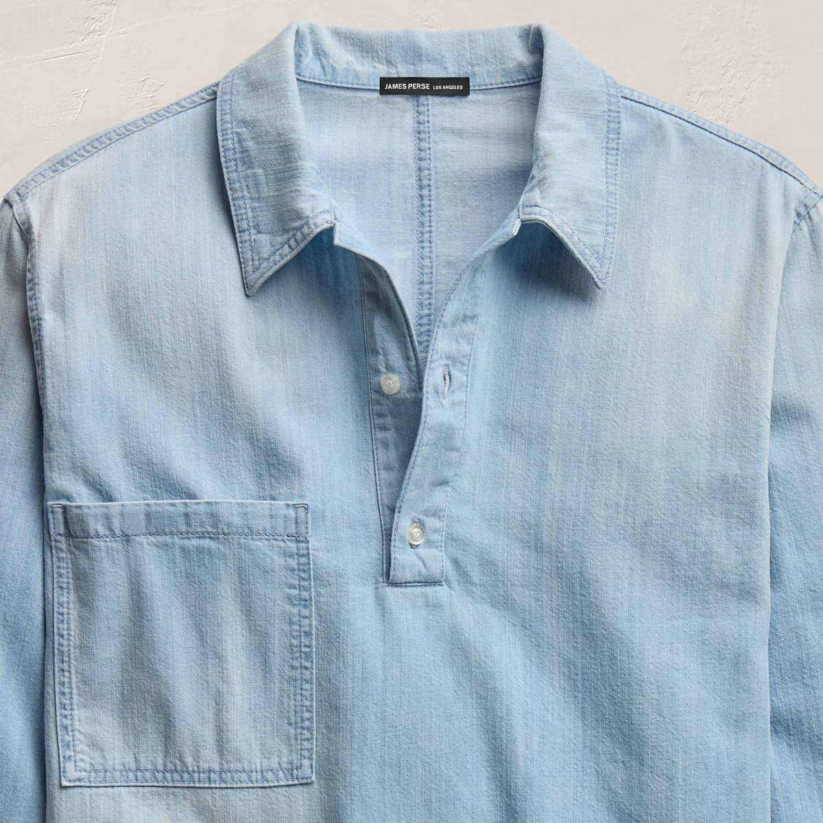 Lightweight Denim Patch Pocket Top in Light Blue Wash | James Perse Los Angeles