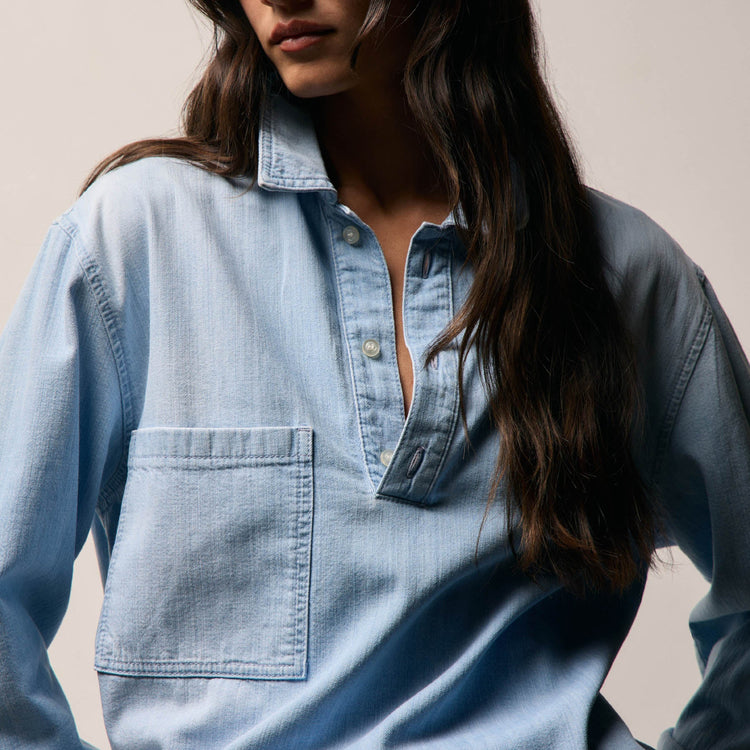 Lightweight Denim Patch Pocket Top in Malibu Vintage | James Perse Los Angeles