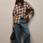 Plaid Linen Oversized Shirt in Chestnut Plaid | James Perse Los Angeles