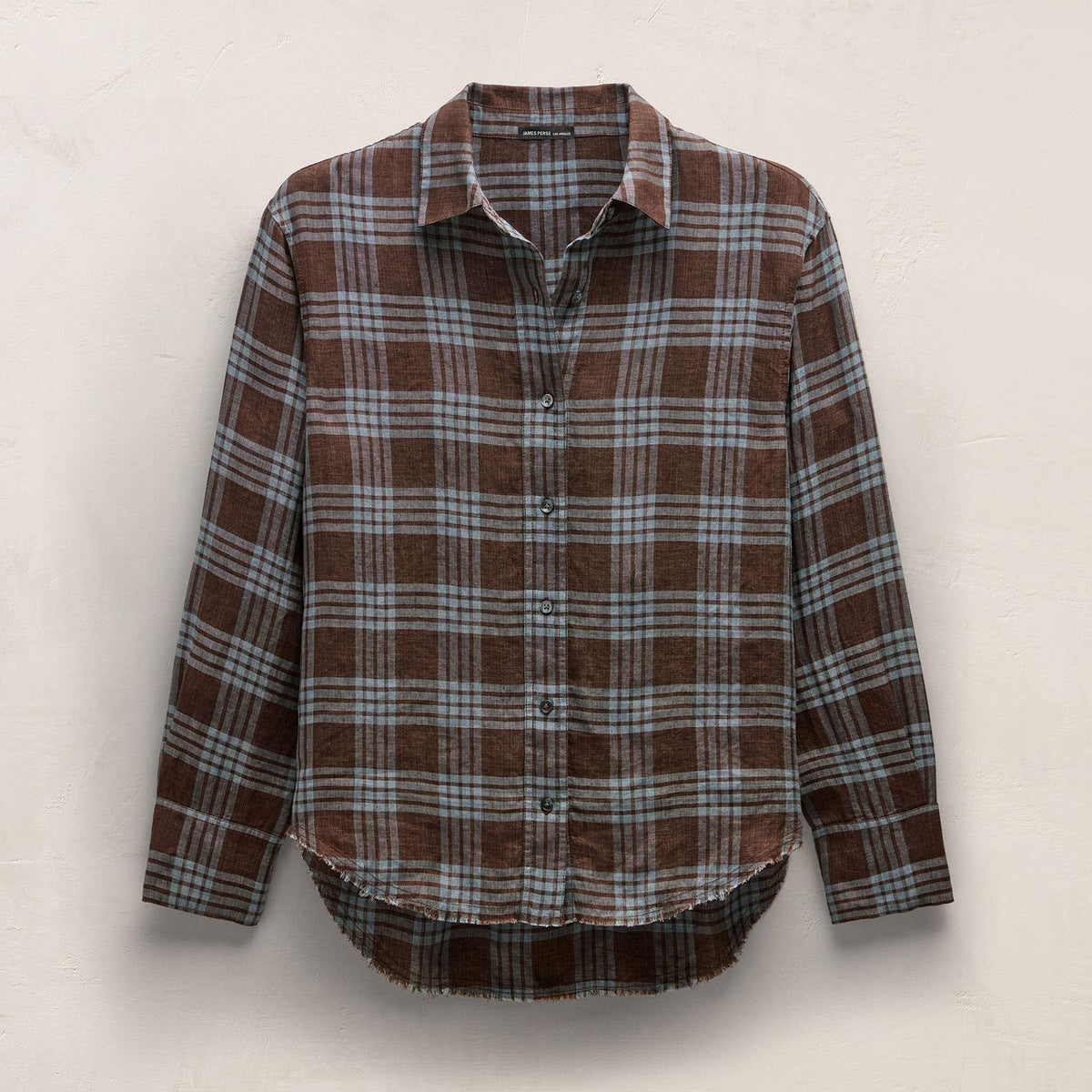 Plaid Linen Oversized Shirt in Plum Plaid | James Perse Los Angeles