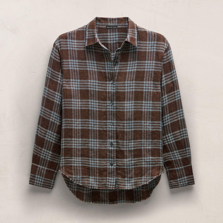 Plaid Linen Oversized Shirt in Plum Plaid | James Perse Los Angeles