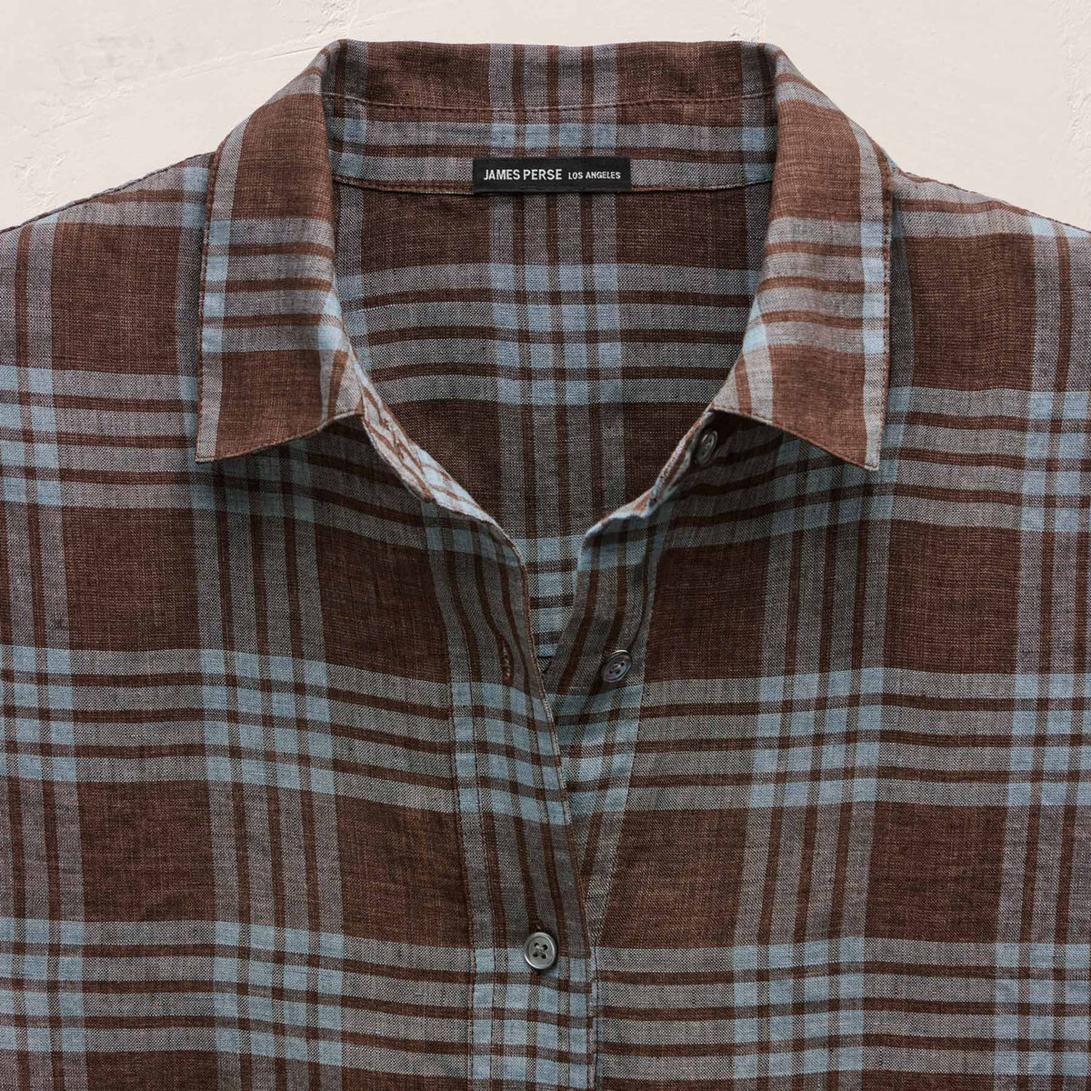 Plaid Linen Oversized Shirt in Plum Plaid | James Perse Los Angeles