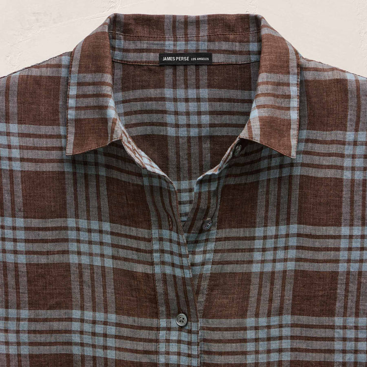 Plaid Linen Oversized Shirt in Plum Plaid | James Perse Los Angeles