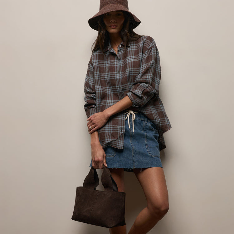 Plaid Linen Oversized Shirt in Plum Plaid | James Perse Los Angeles