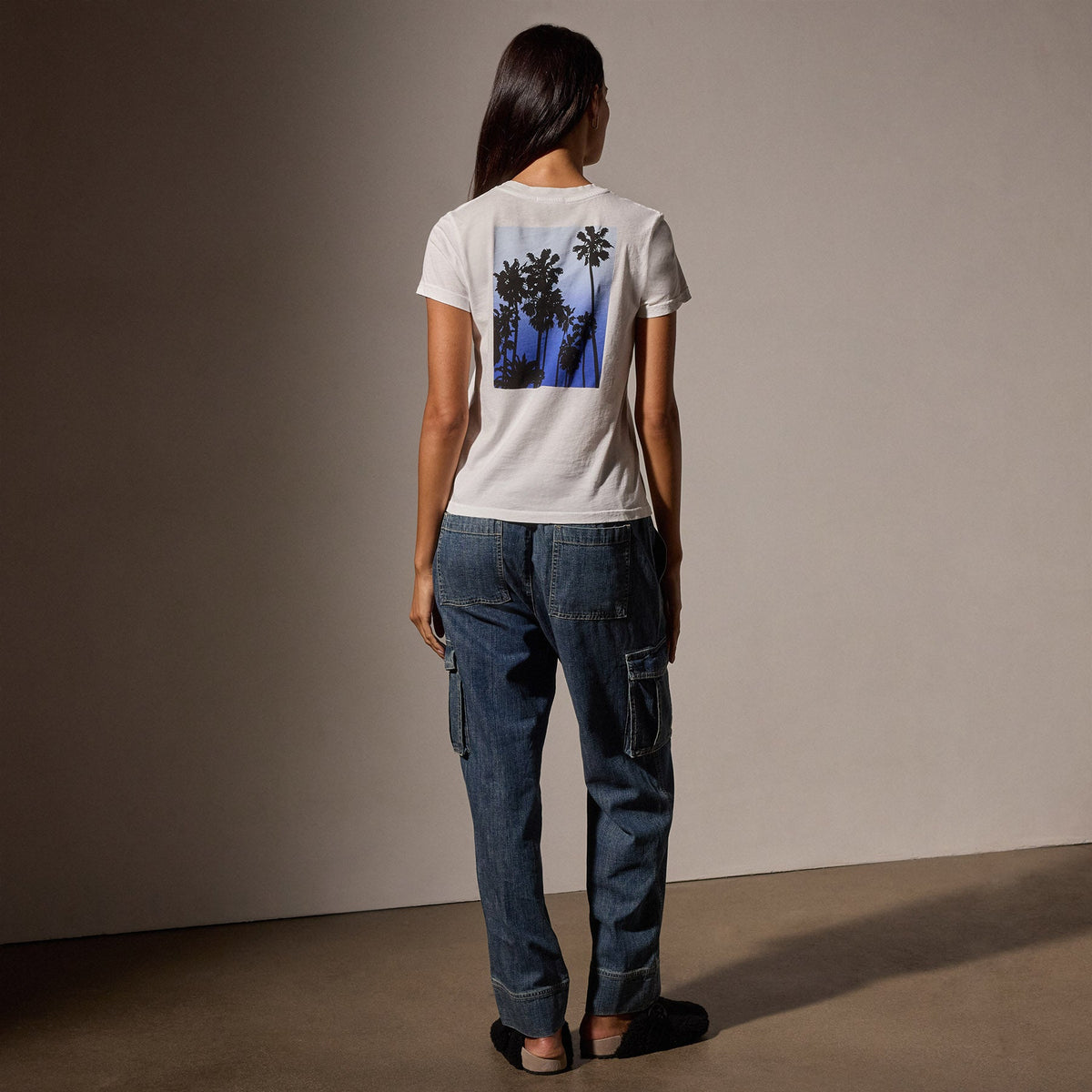 Palm Tree Graphic Tee in White/Blue | James Perse Los Angeles