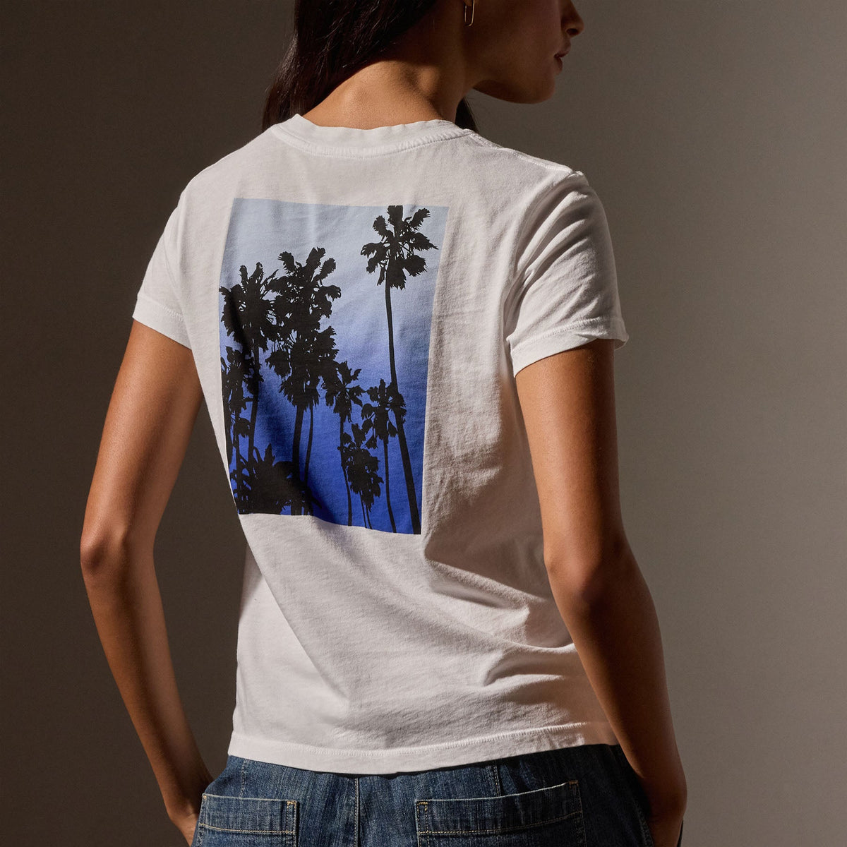 Palm Tree Graphic Tee in White/Blue | James Perse Los Angeles