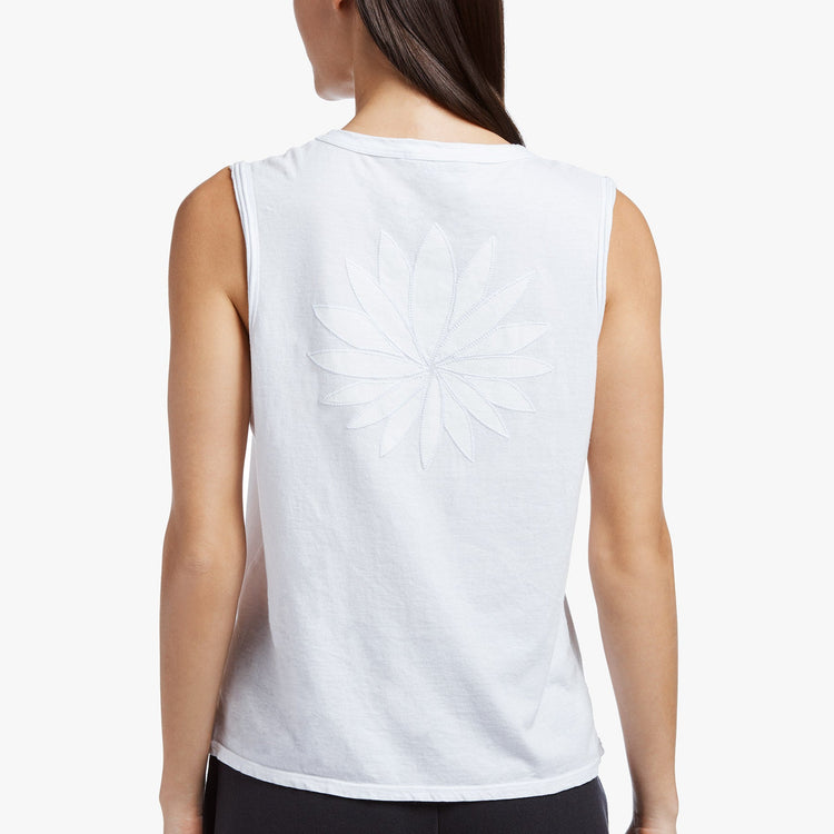 Embroidered Lotus Vintage Tank In White/White | James Perse Los Angeles
