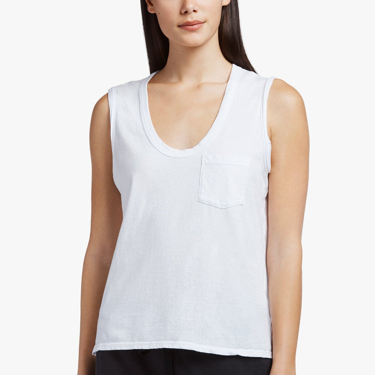 Embroidered Lotus Vintage Tank In White/White | James Perse Los Angeles