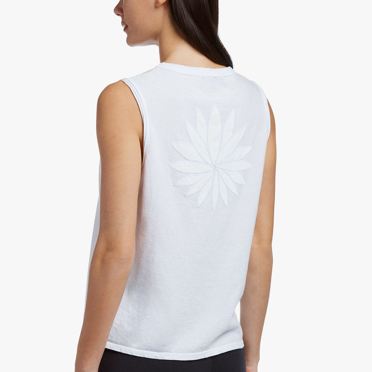 Embroidered Lotus Vintage Tank In White/White | James Perse Los Angeles