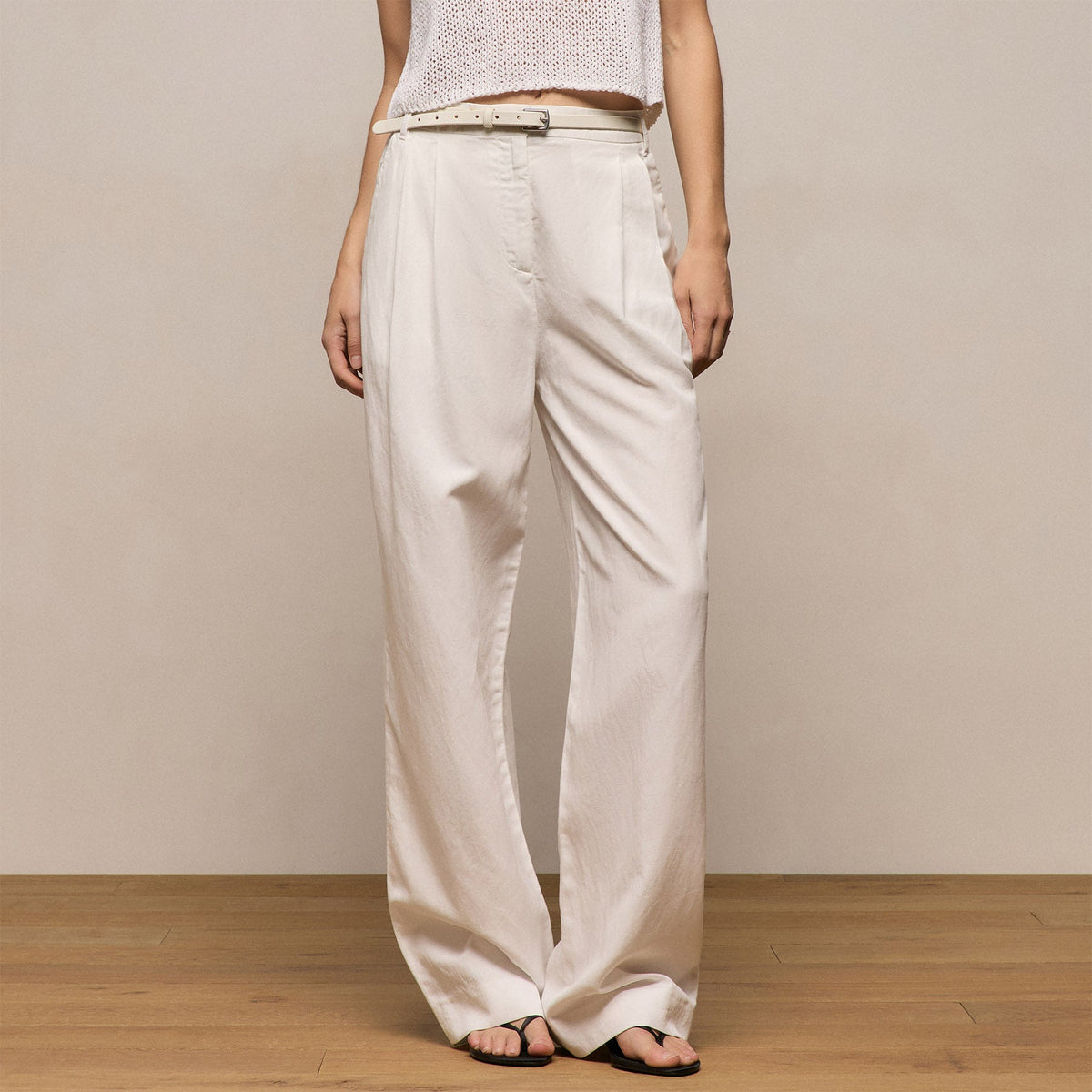 Twill Pleated Trouser In Off White | James Perse Los Angeles