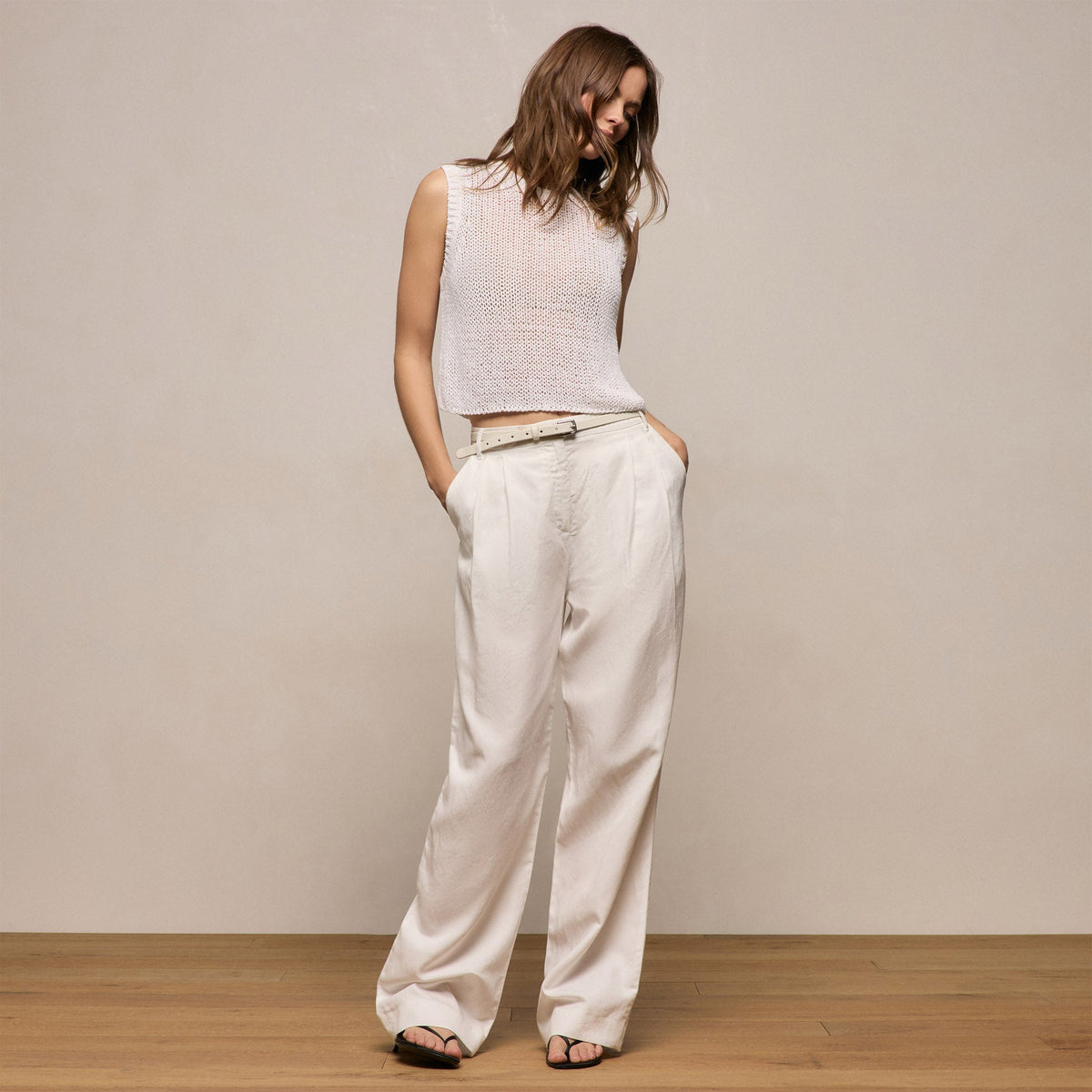 Twill Pleated Trouser In Off White | James Perse Los Angeles