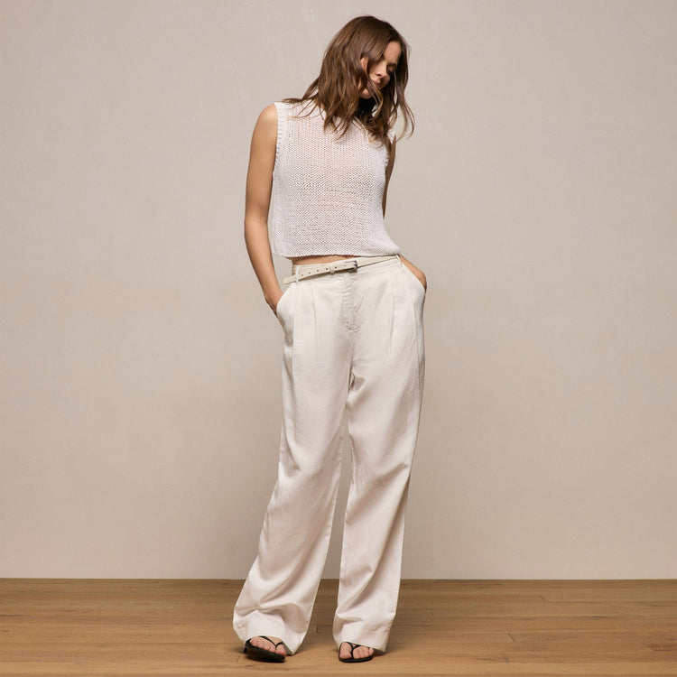 Twill Pleated Trouser In Off White | James Perse Los Angeles