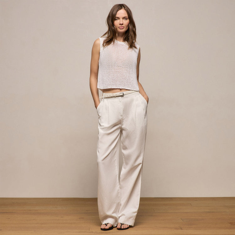 Twill Pleated Trouser In Off White | James Perse Los Angeles