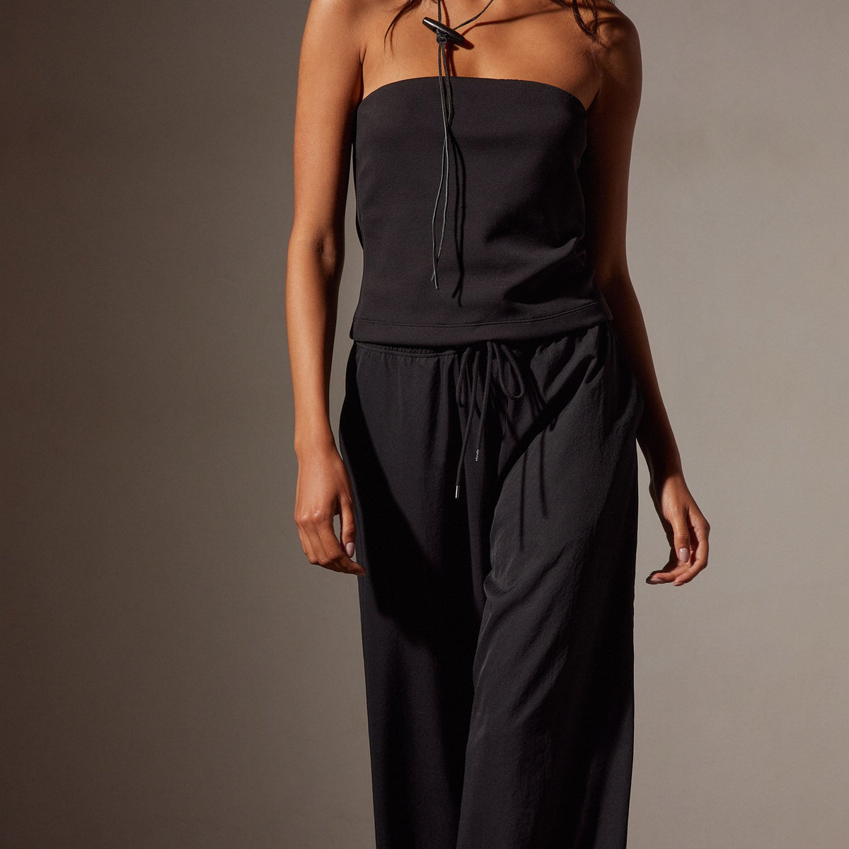 Lightweight Matte Satin Wide Leg Pant in Black | James Perse Los Angeles