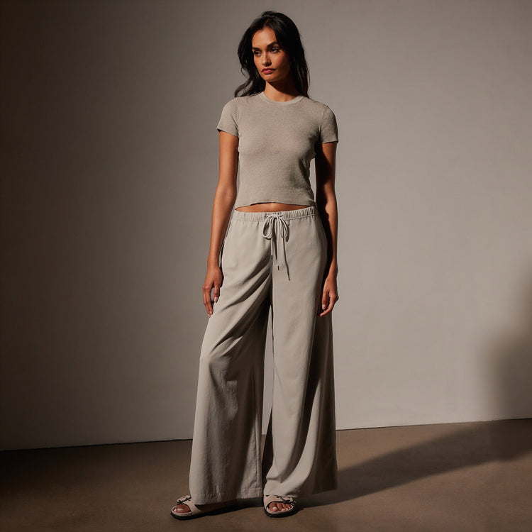 Lightweight Matte Satin Wide Leg Pant in Mineral | James Perse Los Angeles