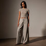 Lightweight Matte Satin Wide Leg Pant in Mineral | James Perse Los Angeles