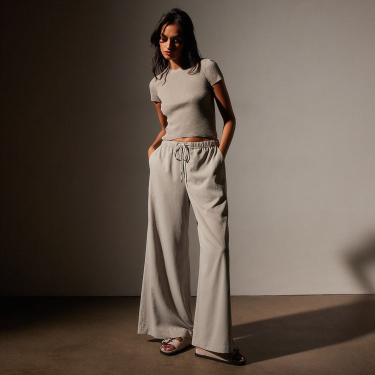 Lightweight Matte Satin Wide Leg Pant in Mineral | James Perse Los Angeles