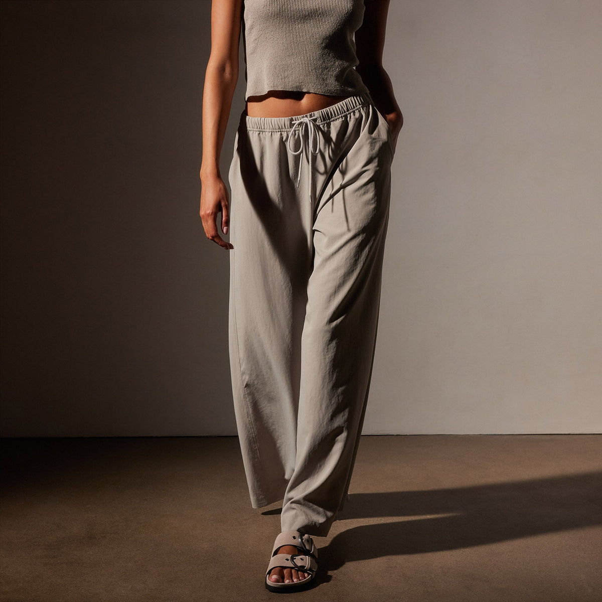 Lightweight Matte Satin Wide Leg Pant in Mineral | James Perse Los Angeles