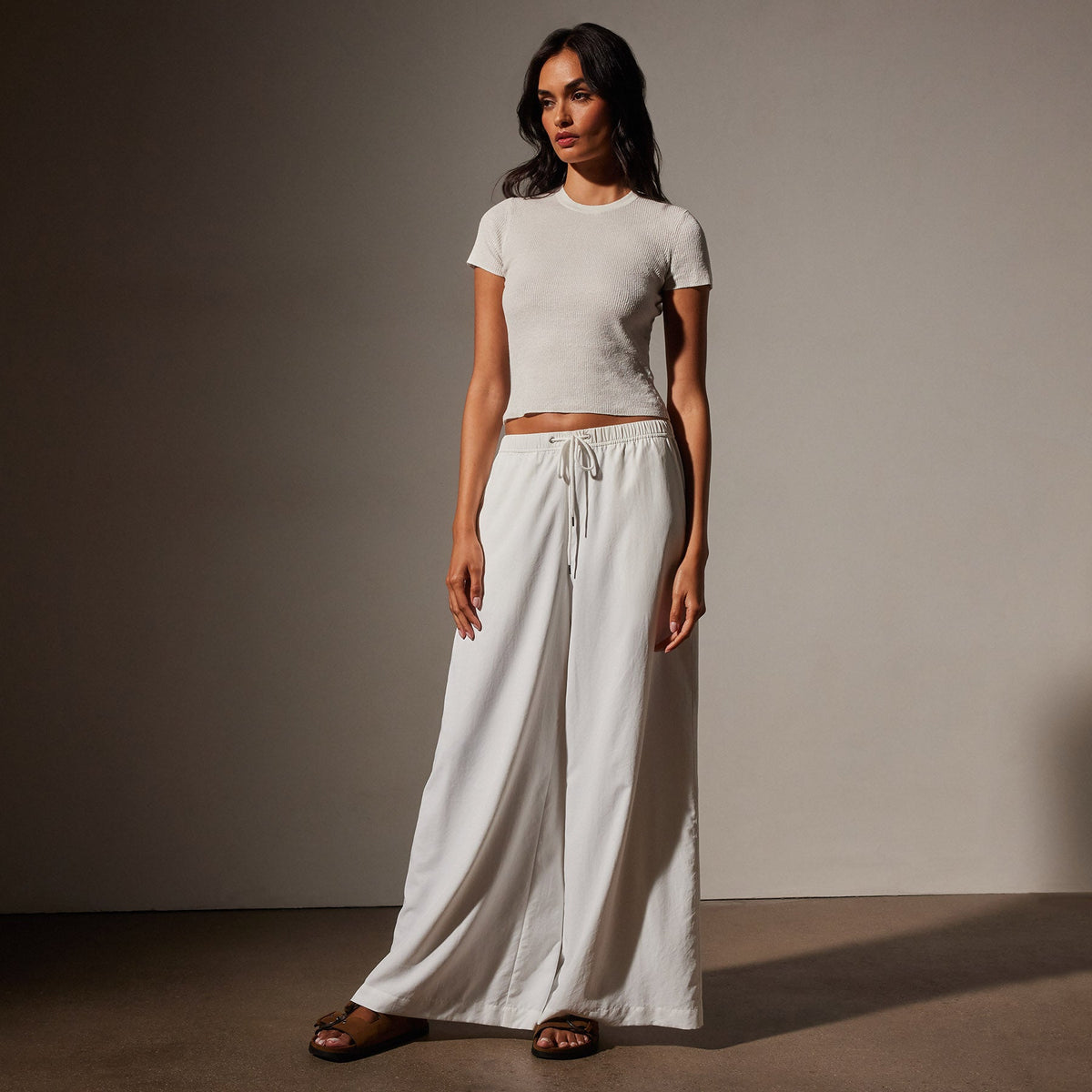 Lightweight Matte Satin Wide Leg Pant in White | James Perse Los Angeles