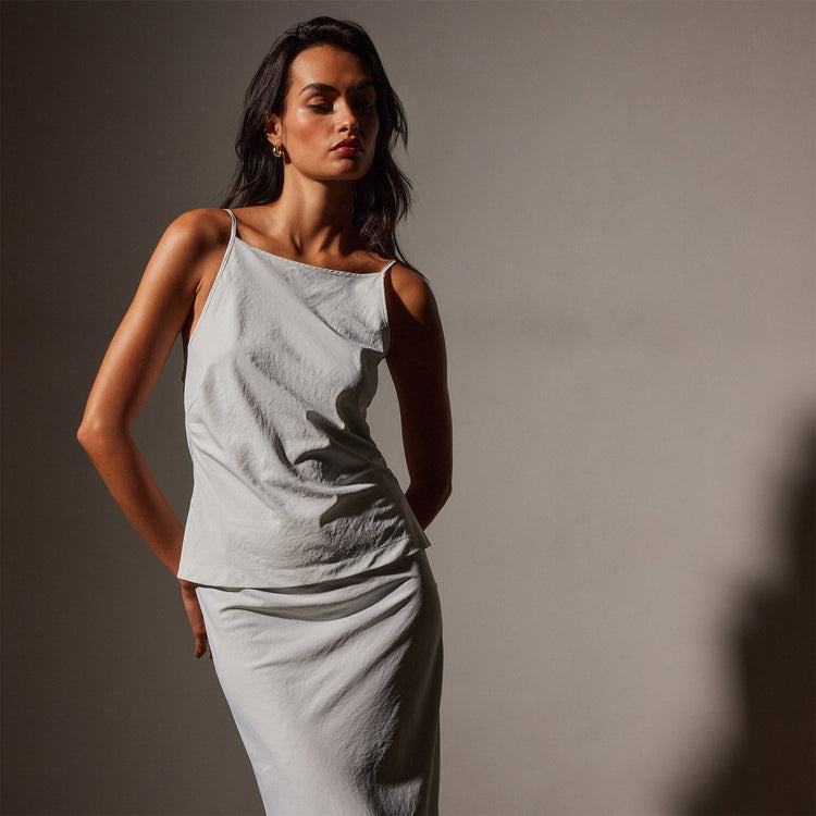 Lightwieght Matte Sateen Cami in  Frost | James Perse in Los Angeles